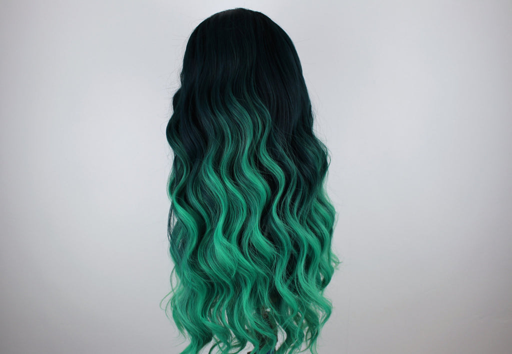 black ombre hair green
