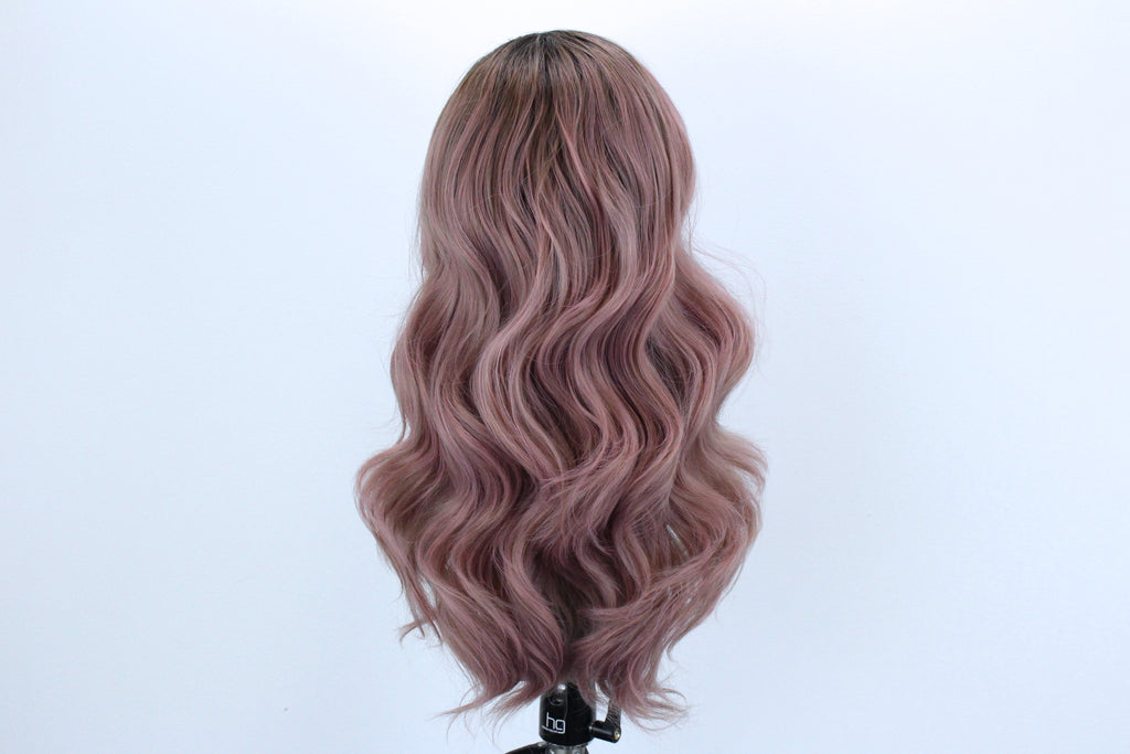 Dusty Rose | Pale Pink Long Wavy Synthetic Lace Front Wig | Clearance