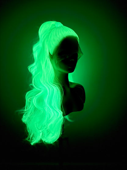 Pre-Styled Glow In The Dark Green Wig