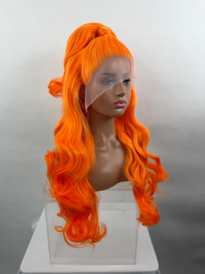 Pre-Styled Bright Orange Ombré Wig