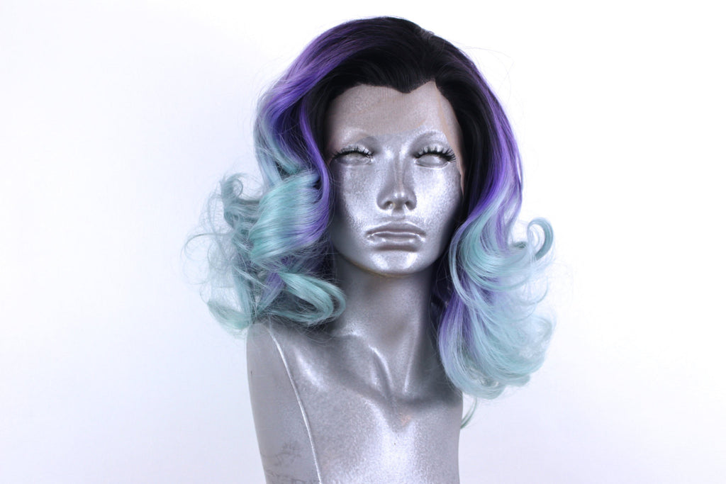 Marilyn- Rooted Purple & Teal Green Ombre