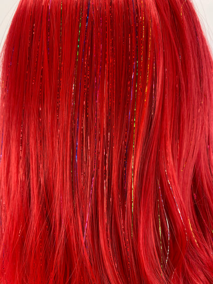 Limited Edition Rainbow Red Tinsel Wig